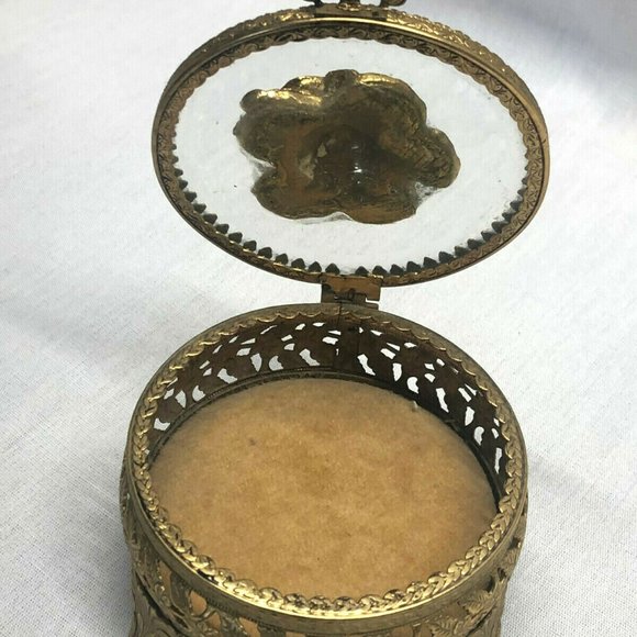 Vintage Brass & Beveled Glass Footed Jewelry Box - Picture 4 of 5